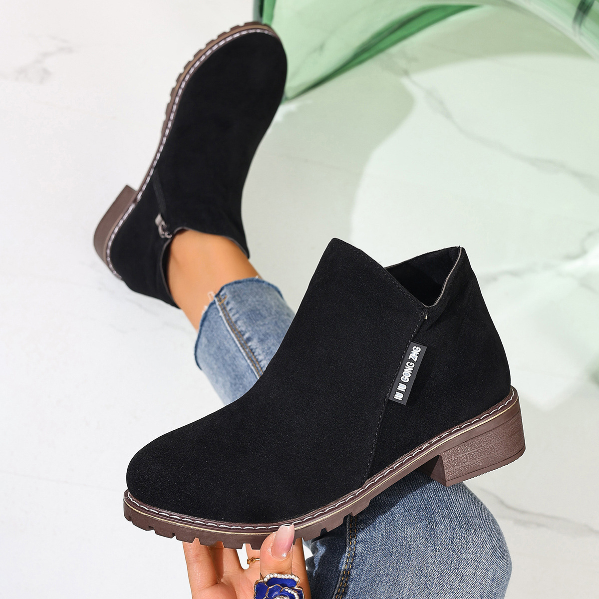 Women Formal Wear Heels - Dames Herfst Winter Enkellaarzen Zijrits Dik