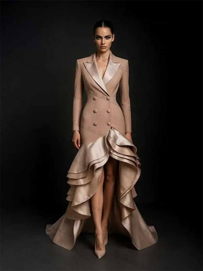 Women'S Formal Jackets To Wear With Dresses - Champagne Dameskostuums 1-delige lange blazer Galajurk