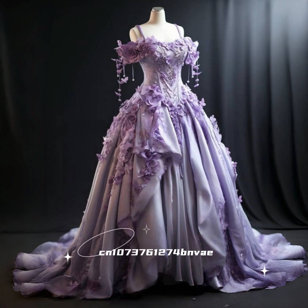 Victorian Women'S Formal Wear - Elegante bloemen Victoriaanse galajurk off-shoulder lavendel