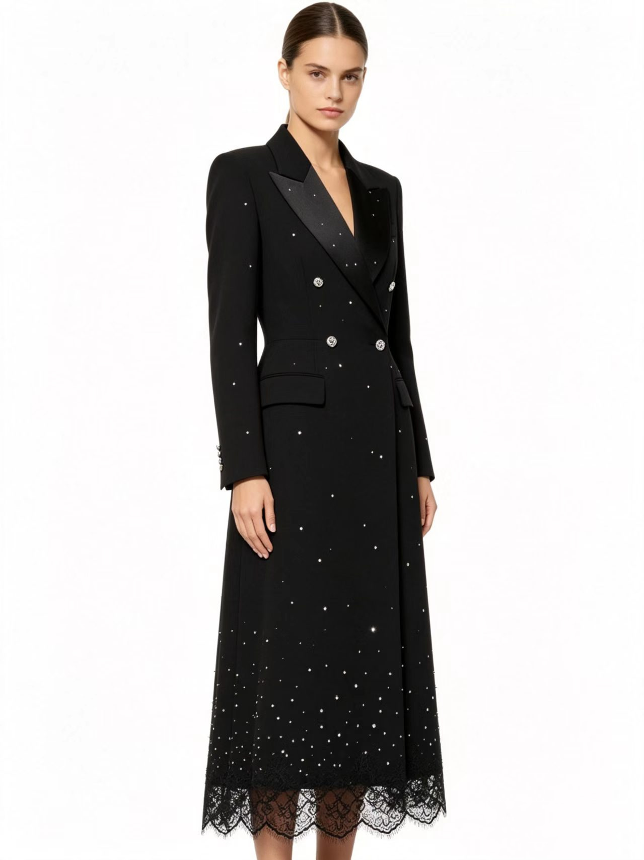 Women'S Formal Jackets To Wear With Dresses - Kristallen Zwart Elegant Lange Vrouwen Pak