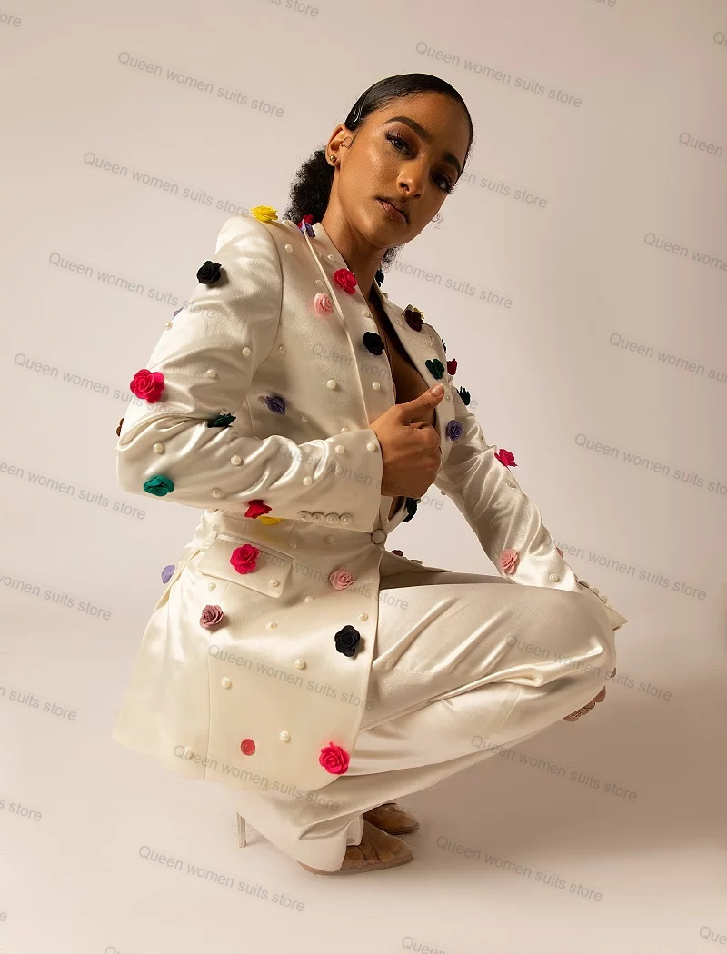 Women'S Formal Jackets To Wear With Dresses - Off White Satijnen Vrouwen Pak Set