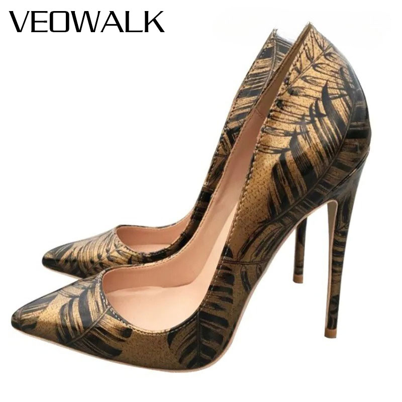 Women Formal Wear Heels - Veowalk Dames Metallic Goud Patroon Pumps