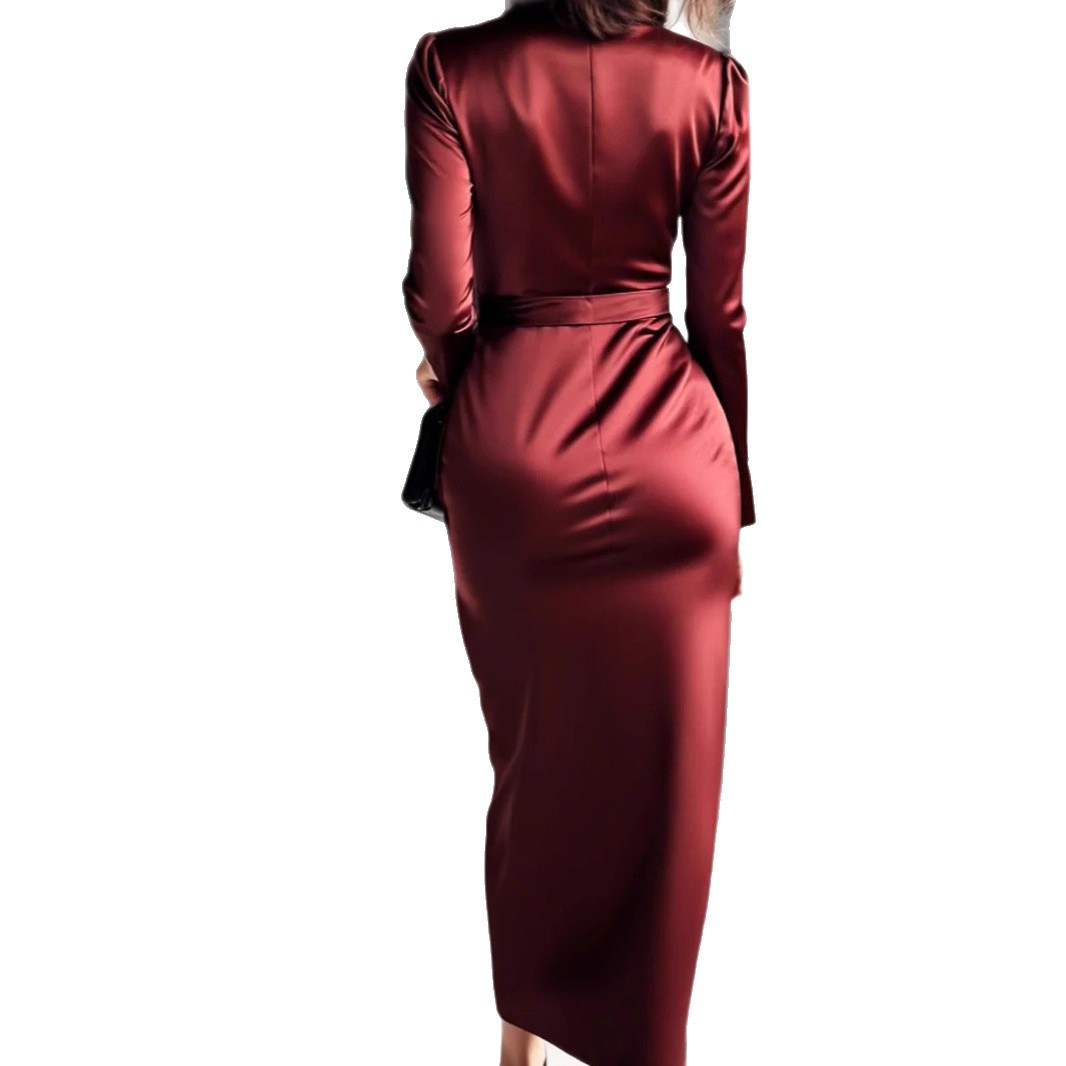 Herfst nieuwe satijnen jurk me - Women Formal Wear Trends recensie en prijs